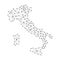 Italy map of polygonal mosaic lines network, rays, dots vector illustration.