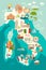 Italy map vector. Illustrated map of Italy for children/kid