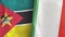 Italy and Mozambique two flags textile cloth 3D rendering