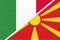 Italy and North Macedonia, symbol of two national flags from textile. Championship between two European countries