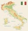 Italy Physical Map Retro Color