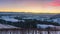 Italy Piedmont: panoramic winter snow view wine yards unique landscape at sunset, medieval castle and villages