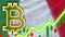 Italy Realistic Flag with Neon Light Effect Bitcoin Icon Radial Blur Effect Fabric Texture 3D Illustration