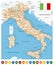 Italy Road Map and Colored Map Pointers