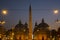 Italy, Rome - December 10, 2018. People`s Square - Piazza del Popolo - night view. Church of Santa Maria dei Miracoli