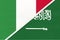 Italy and Saudi Arabia, symbol of two national flags from textile. Championship between two countries