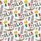 Italy seamless pattern with flag and culture elements. Vector doodle travel background. Handwriting Italia lettering in italian la