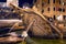 Italy. Spain squre with Fontana della Barcaccia in Rome during winter night