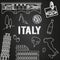 Italy travel background. Famous places and symbols of Italy on chalkboard. Outline icons
