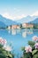 Italy travel poster with Lake Garda spectacular view