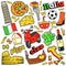 Italy Travel Scrapbook Stickers, Patches, Badges for Prints with Pizza, Venetian Mask, Architecture and Italian Elements