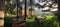 Italy, Trento, 01 May 2019: Panorama of the territory of a Villa Madruzzo at sunset, huge trees, ideal green lawns