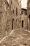 Italy. Tuscany region. Montepulciano town. In Sepia toned. Retro