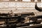 Italy. Venice. Details of typical venitian gondolas. . In Sepia