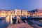 Italy Venice grand canal gondola pier row anchored overnight.