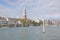 Italy. Venice. Veiw at Bell Tower of San Marco - St Mark\'s Campanile and Vaporetto station