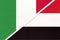 Italy and Yemen, symbol of two national flags from textile. Championship between two countries