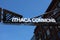 ITHACA, NEW YORK - 17 JUNE 2021: Sign over Ithaca Commons, a two-block pedestrian mall in the business improvement district known