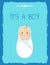 Its a Boy Greeting Card, Swaddled Baby with Nipple
