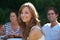 Its great spending time with my friends. Smiling young teen at a lunch with a group of friends - portrait.