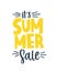 Its Summer Sale yellow lettering decorated by dashes. Promo vertical composition with handwritten cursive advertising
