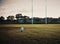 Its about to go down. Still life shot of a rugby ball on an empty rugby field during the early hours of the morning at a