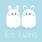 Its twins. Boy Girl. Two cute twin bunny rabbit set holding hands. Hare head couple family icon. Cute cartoon funny smiling charac