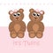 Its twins girl welcome greeting card for childbirth with teddy bear