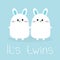 Its twins. Two boys. Cute twin bunny rabbit set holding hands. Hare head couple family icon. Cute cartoon funny smiling character