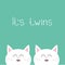 Its twins Two cute twin cats. Cat head couple family icon. Cute cartoon funny character set. Green background. . Flat desi