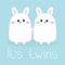 Its twins. Two girls. Cute twin bunny rabbit set holding hands. Hare head couple family icon. Cute cartoon funny smiling character