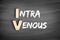 IV - intravenous acronym, medical concept on blackboard