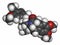 Ivabradine angina pectoris drug molecule. Atoms are represented as spheres with conventional color coding: hydrogen (white),