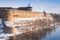 Ivangorod fortress at Narva river in winter time