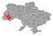 Ivano Frankivsk red highlighted in map of the Ukraine