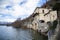 Iview of the lake from the entrance of the Santa Maria del Lago churchm Scanno lake, Italy