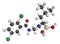 Ixazomib multiple myeloma drug molecule. 3D rendering. Atoms are represented as spheres with conventional color coding: hydrogen (