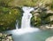 Ixkier ur-jauzia. Ixkier waterfall on the Plazaola greenway, Mugiro, Navarra