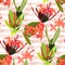Ixora flowers ector seamless pattern. Flowered texture on a pink stripes background