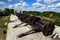 Izborsk fortress with cannons on the ramparts, Pskov, Russia