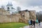 Izborsk, Russia, January, 03, 2018. Izborsk kremlin, fortress wall. The St. Nicholas Cathedral in overcast weather