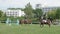 IZHEVSK, RUSSIA, AUGUST 07, 2021. Horse riders jumping over a hurdle.