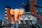 Izhevsk, Udmurtia Russia 07.30.2018 Down town cityscape with huge orange elephant toy