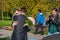 Izmailovsky Park, Moscow, Russia-October 1, 2016: descendants of Cossacks at the fair and Cossack gathering. The bride hugs the