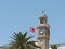 Izmir clock tower, Turkish flag and palm tree in izmir city Turkey