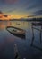 Izmir turkey Solo boat sinked turkish flag long exposure