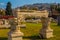 IZMIR, TURKEY: View of the ancient ruins of the Agora and the old town and fortress in Izmir.