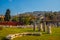 IZMIR, TURKEY: View of the ancient ruins of the Agora and the old town and fortress in Izmir.