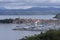Izola / Slovenia - September 9, 2019: Aerial view over the sea beautiful Izola town, with old town and harbor