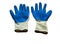 Izolated construction rubberized gloves on a white background. Blue protective gloves for construction and operation with caustic